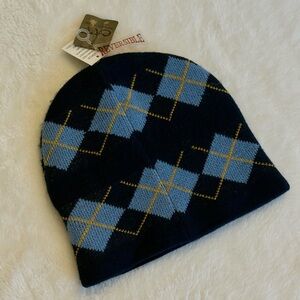 NWT Soft Argyle Knit Reversible Beanie - Blues and Yellow - New with Tags